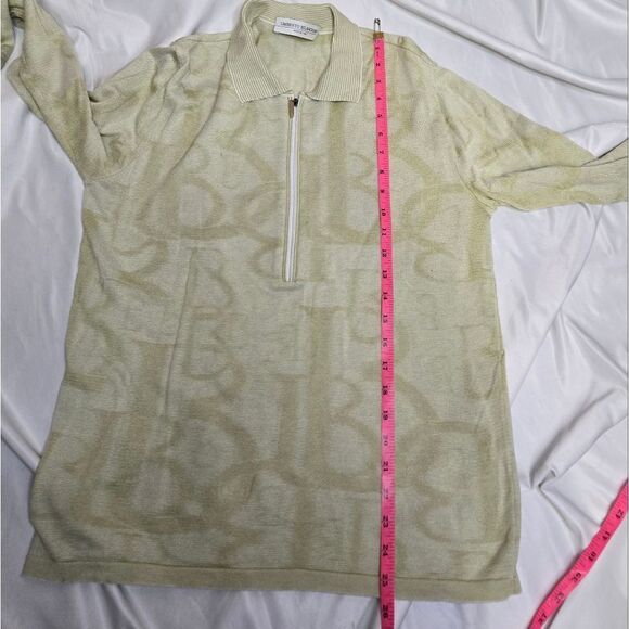 UMBERTO BILANCIONI tan knit logo collared Made in‎ Italy polo sweater top L - Picture 8 of 9